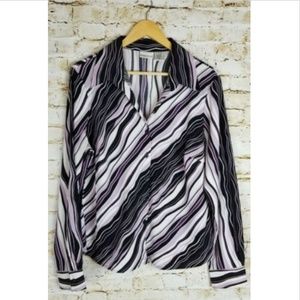 Fashion Bug SZ XL Long Sleeve Purple Blouse Stripe
